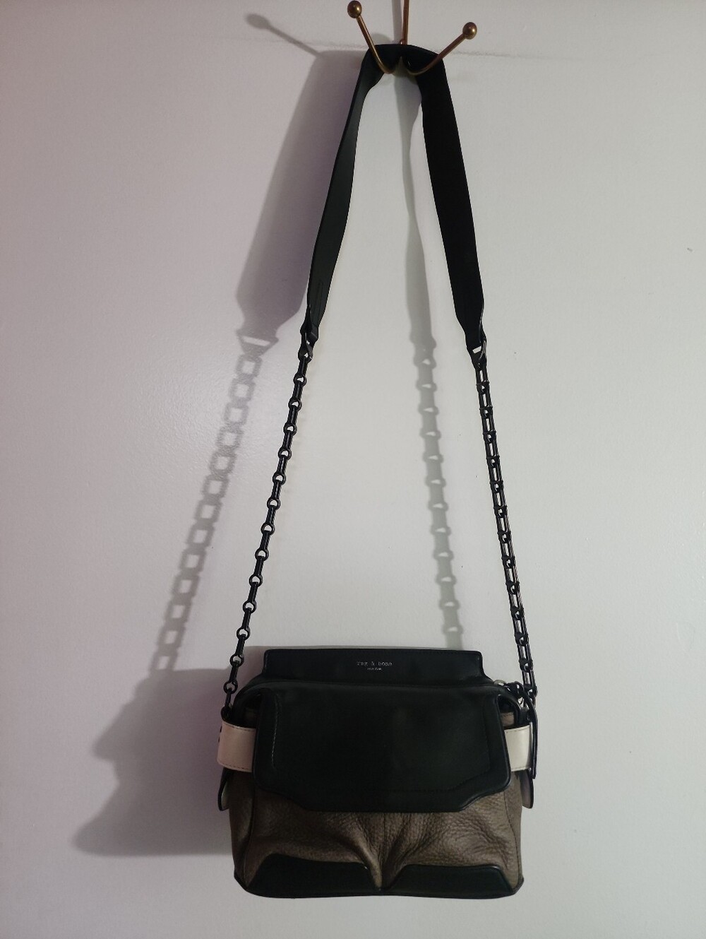 RAG & BONE MICRO PILOT Small BlackTaupe/Creme Leather Crossbody Handbag